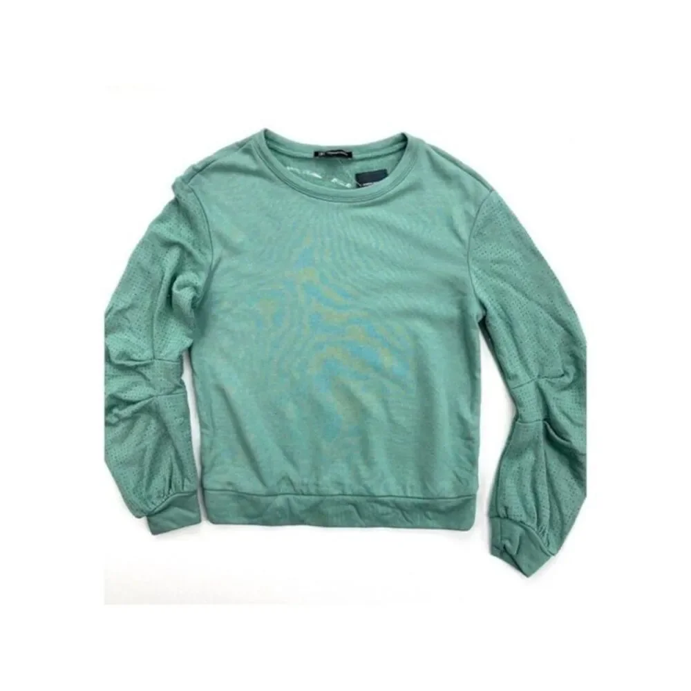 INC Womens Green Cotton Blend Embellished Sleeves Sweatshirt Size: XS